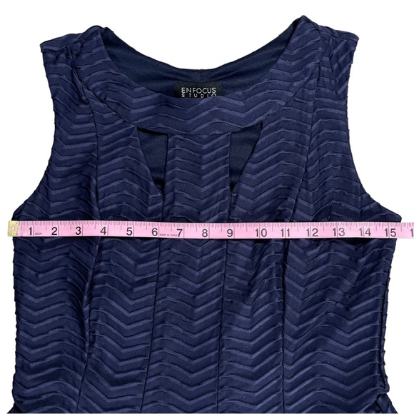 Enfocus Studio size 10 navy blue sleeveless mini dress with cutouts around chest - Picture 7 of 9